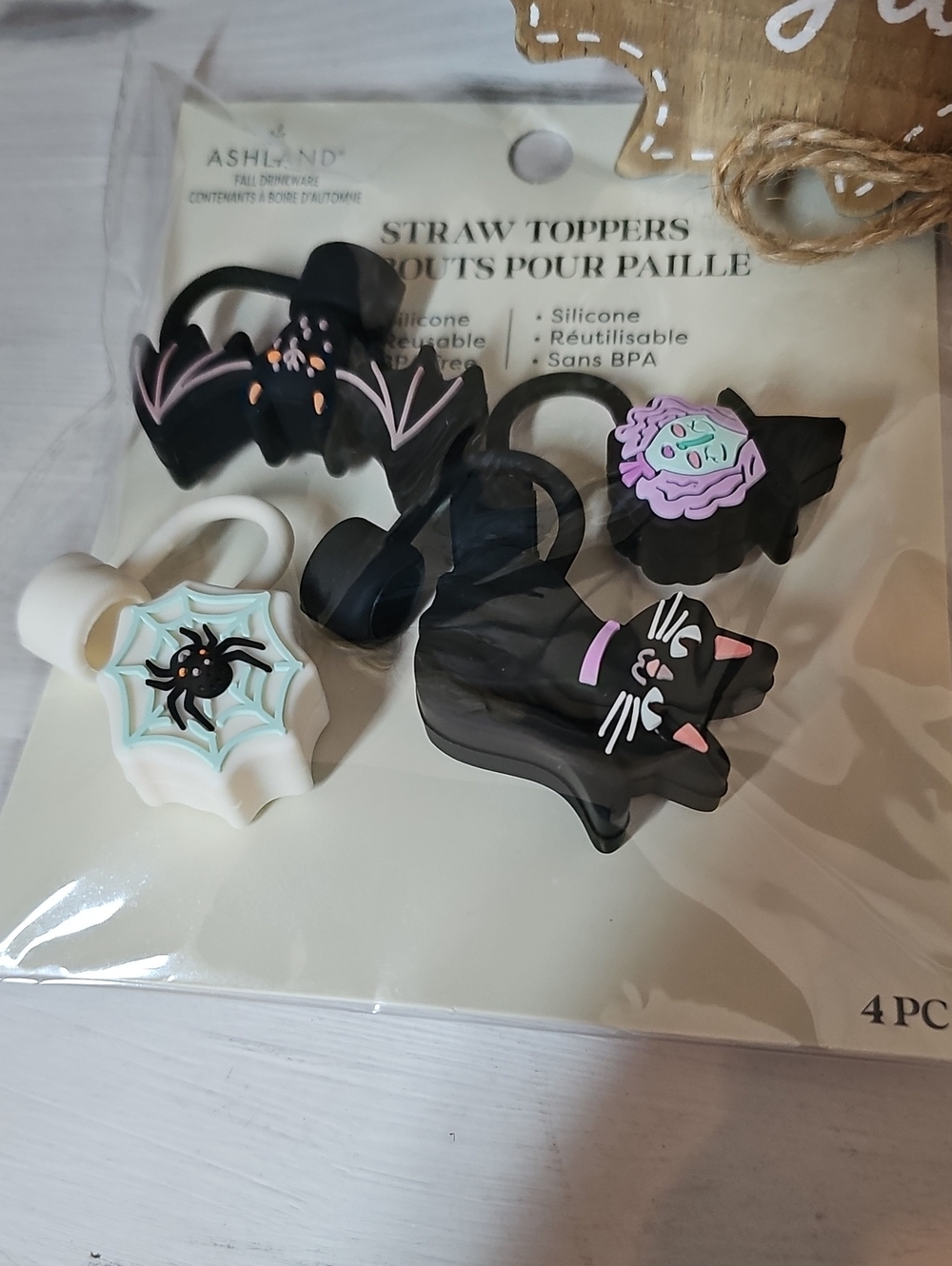 Set of 4 Chunky Halloween Silicone Straw Toppers